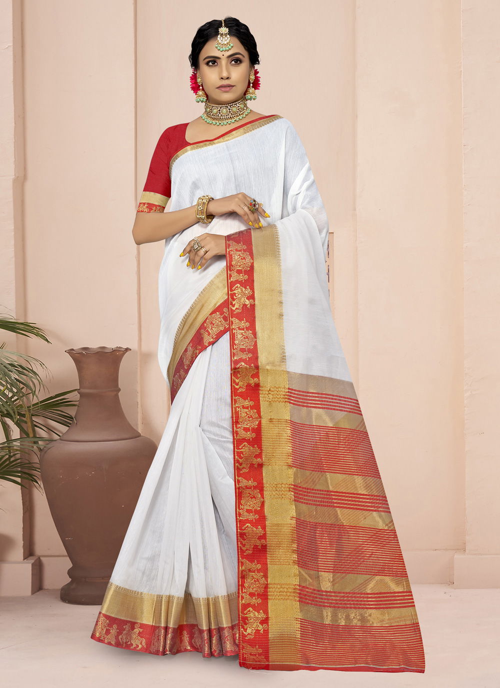 Sangam Red Chili Fancy Festive Wear Cotton Latest Saree Collection
